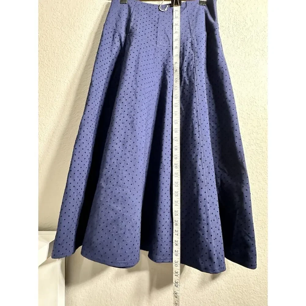 Maeve by Anthropologie‎ Blue/Black Polka Dot A-Line Midi Skirt Zip Size 2